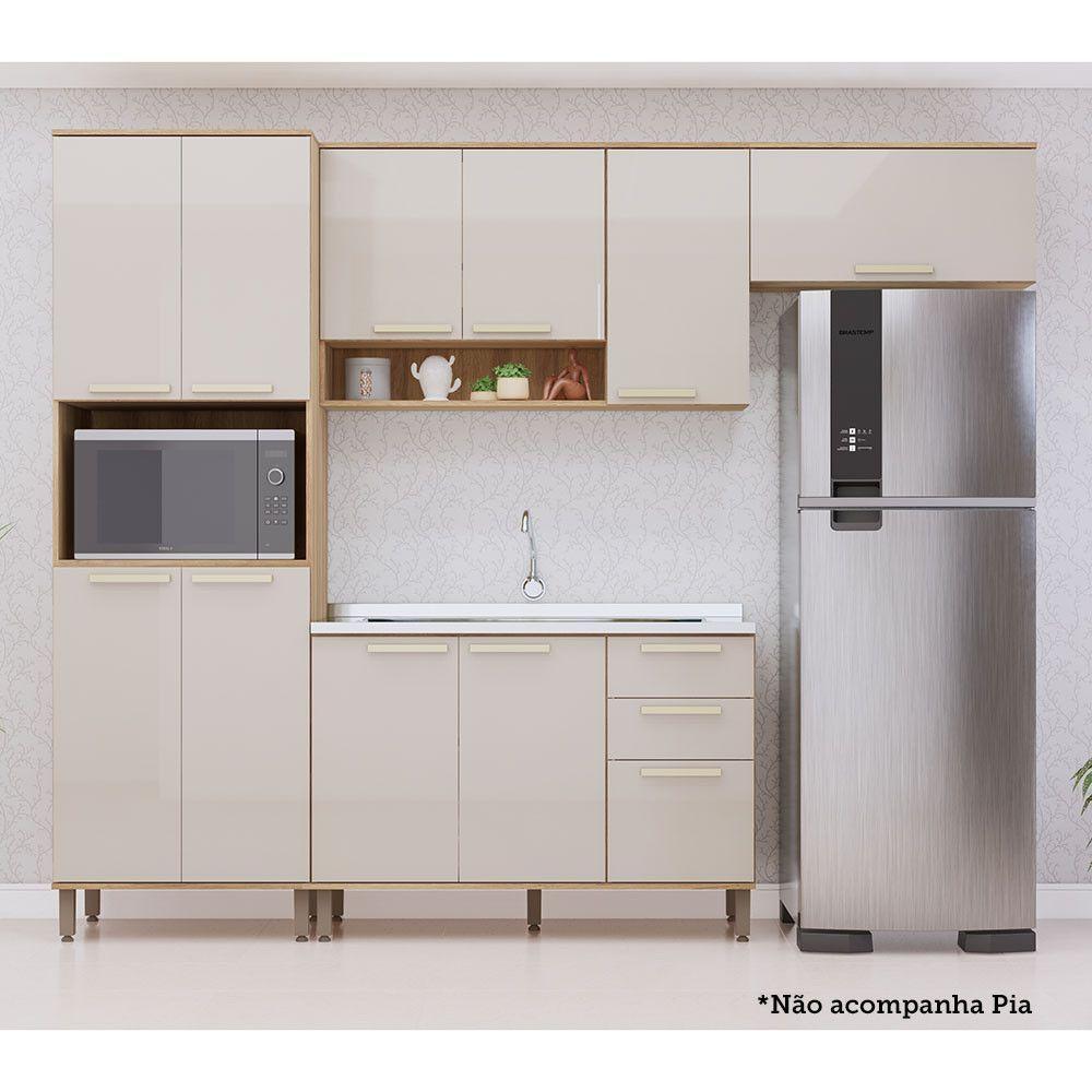 Cozinha Modulada Compacta 4 Peças Sem Tampo Isis Luciane Móv Avelã-mocca Laca - 2