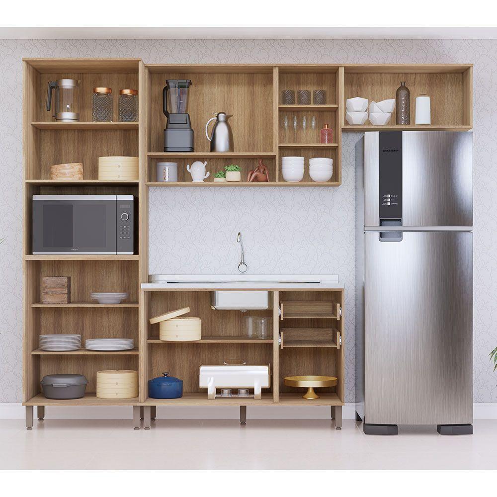 Cozinha Modulada Compacta 4 Peças Sem Tampo Isis Luciane Móv Avelã-mocca Laca - 3