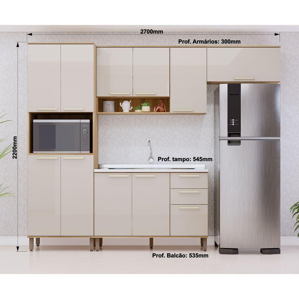 Cozinha Modulada Compacta 4 Peças Sem Tampo Isis Luciane Móv Avelã-mocca Laca - 4