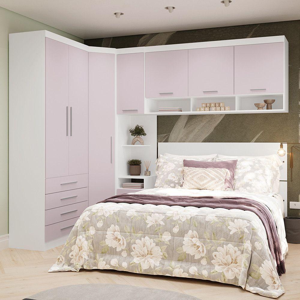 Quarto De Canto Queen Com Guarda Roupas Cabeceira Alpes Luci Branco Pf-rosa Pf - 1