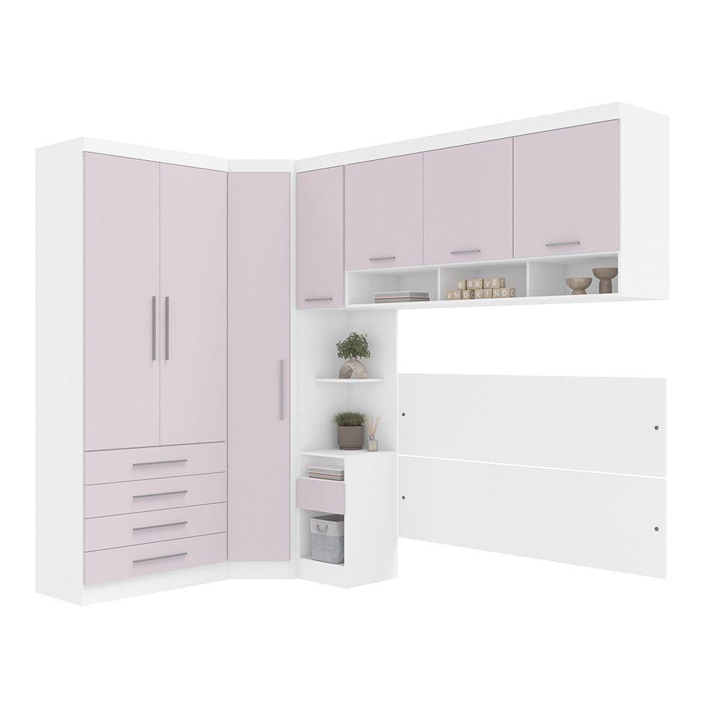 Quarto De Canto Queen Com Guarda Roupas Cabeceira Alpes Luci Branco Pf-rosa Pf - 2