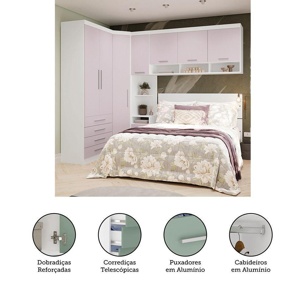 Quarto De Canto Queen Com Guarda Roupas Cabeceira Alpes Luci Branco Pf-rosa Pf - 4