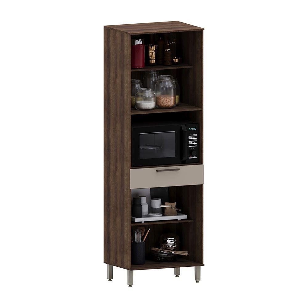 Paneleiro 70cm 4 Portas 1 Gaveta Com Espaço Microondas Luna Nogueira Dourado-cinammon - 2