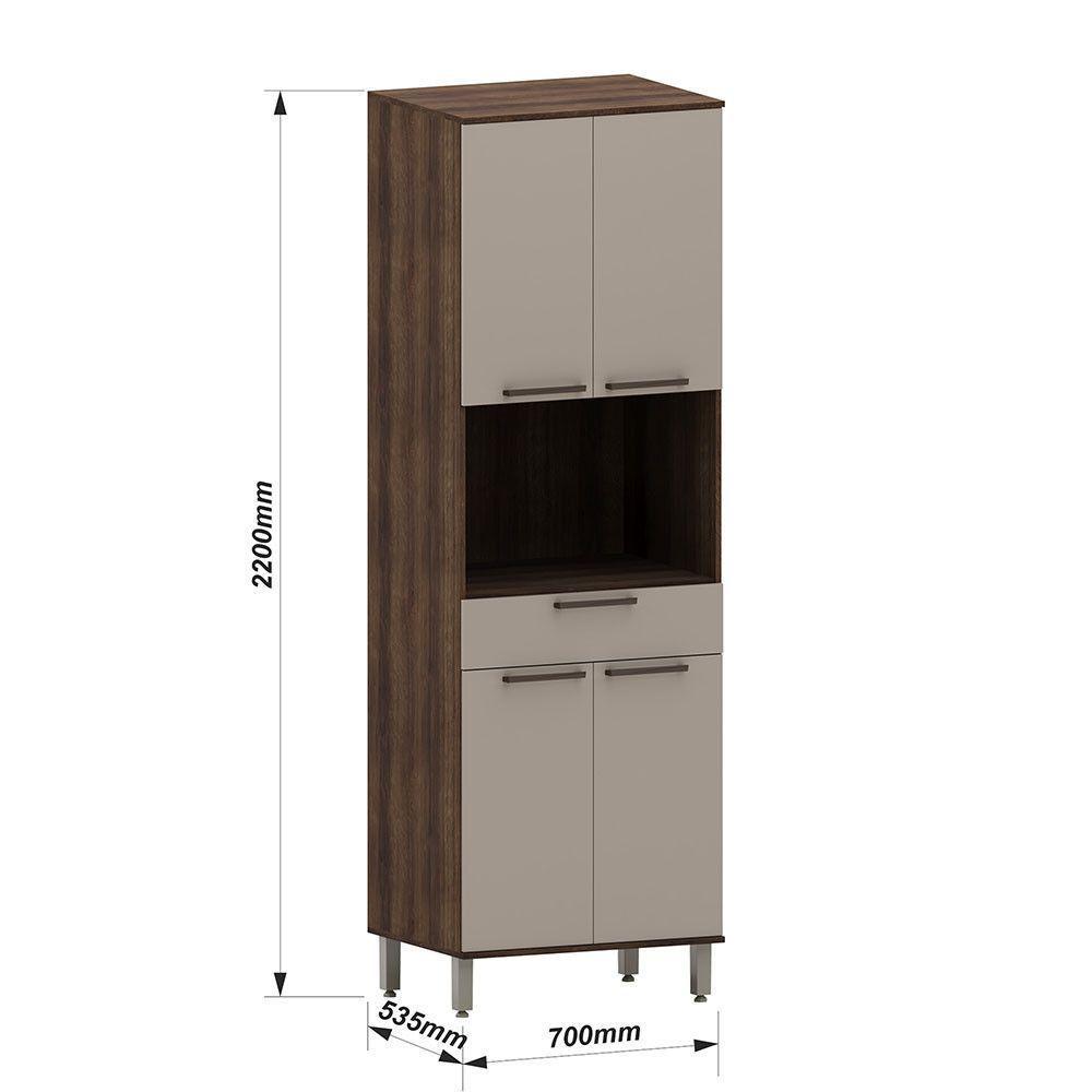 Paneleiro 70cm 4 Portas 1 Gaveta Com Espaço Microondas Luna Nogueira Dourado-cinammon - 3