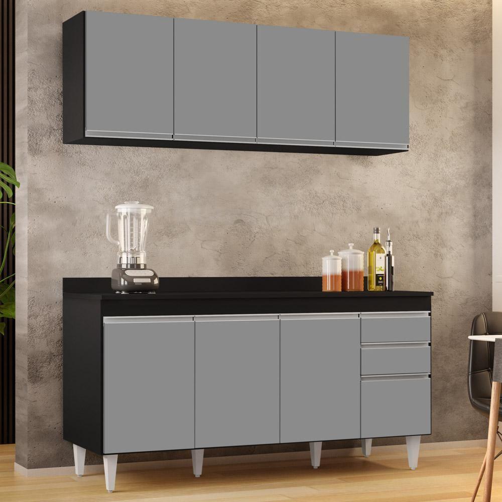 Armário Aéreo Nevada E Balcão Para Pia Com Tampo 160cm Arkansas Preto-cinza - Lumil - 7