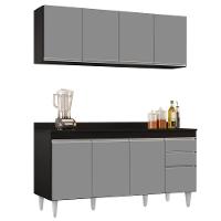 Armário Aéreo Nevada E Balcão Para Pia Com Tampo 160cm Arkansas Preto-cinza - Lumil - 1