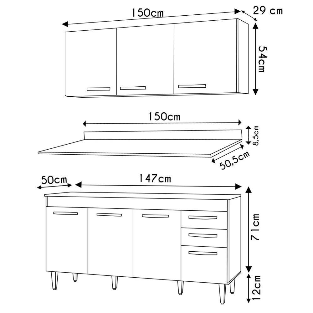 Armário Aéreo Parma E Balcão Para Pia Com Tampo 150cm Lisboa Branco-castanho - Lumil - 4