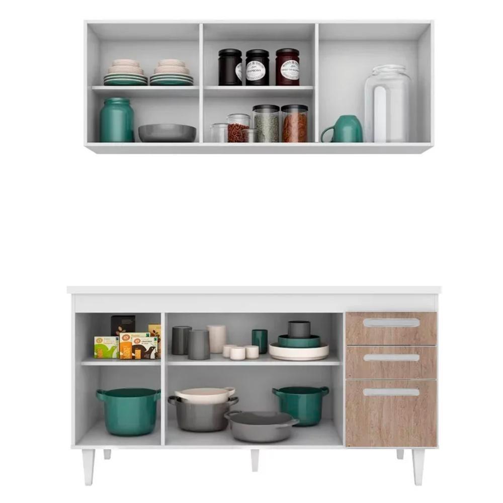 Armário Aéreo Parma E Balcão Para Pia Com Tampo 150cm Lisboa Branco-castanho - Lumil - 5