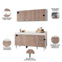 Armário Aéreo Parma E Balcão Para Pia Com Tampo 150cm Lisboa Branco-castanho - Lumil - 3