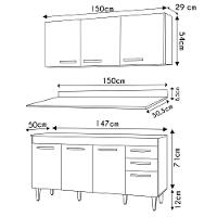 Armário Aéreo Parma E Balcão Para Pia Com Tampo 150cm Lisboa Branco-castanho - Lumil
