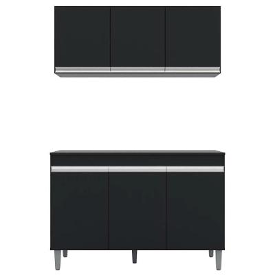 Armário Aéreo Andréia E Balcão Gabinete Sem Tampo Manu 120cm Preto - Ajl Móveis