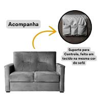 Sofá Pequeno 2 Lugares 1,35 Porta Controle No Braço Alice Cinza
