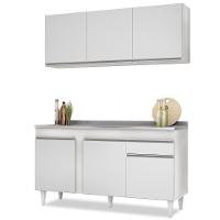 Armário Aéreo Argélia E Balcão Gabinete Com Pia Inox 150cm Dakota Branco - Lumil - 1