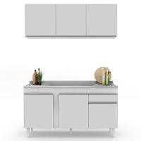 Armário Aéreo Argélia E Balcão Gabinete Com Pia Inox 150cm Dakota Branco - Lumil - 7