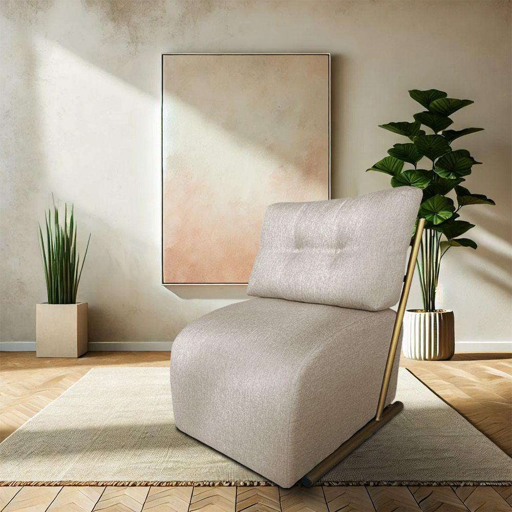 Poltrona Luxo Aurora Linho Base De Ferro Dourado - Pallazio Cor Bege - 2