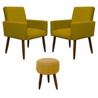 Kit 2 Poltronas Com Puff Redondo Para Sala Nina Amarelo - 1