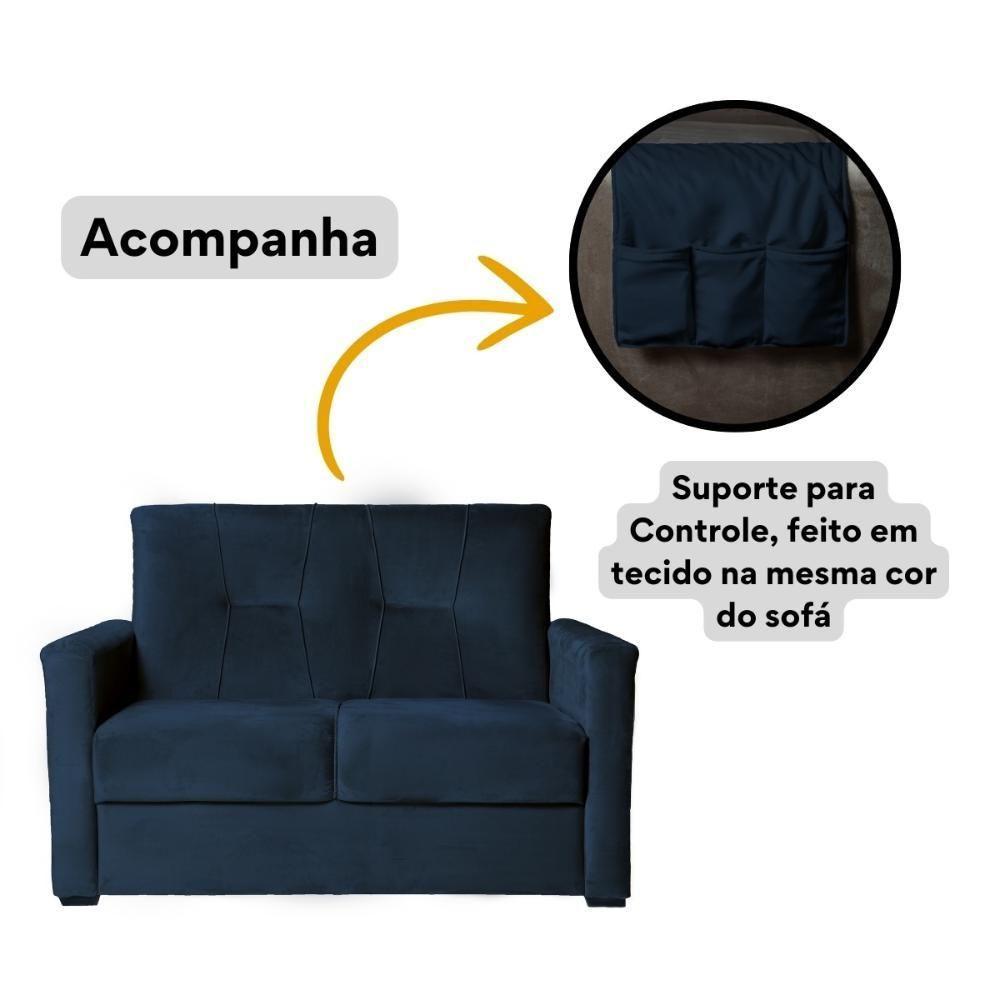 Sofá Pequeno 2 Lugares 1,35 Porta Controle No Braço Alice Azul Marinho - 3