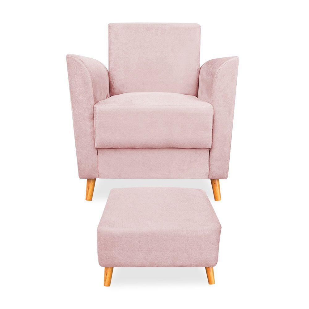 Poltrona De Amamentação Com Puff Flavia Suede Rosa Bebê - Pallazio - 3