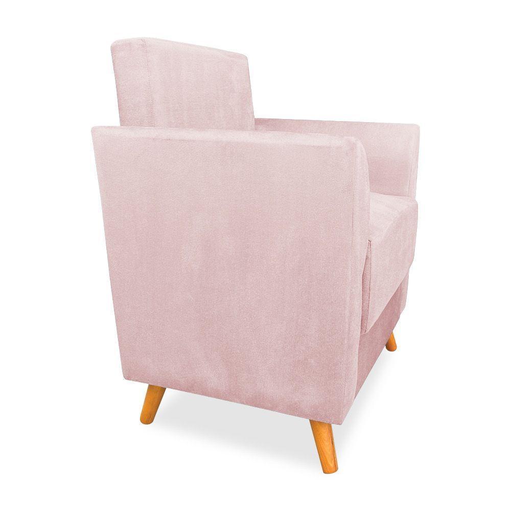 Poltrona De Amamentação Com Puff Flavia Suede Rosa Bebê - Pallazio - 5