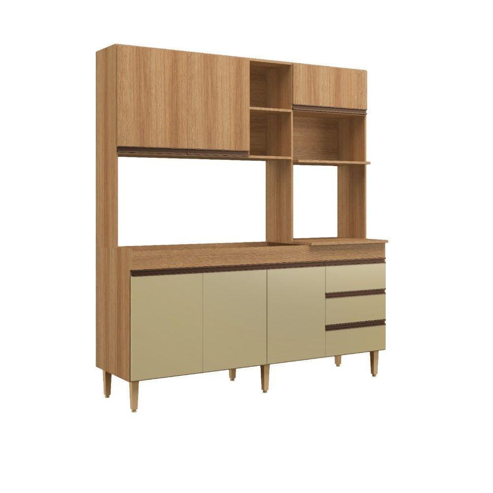 Armário De Cozinha Compacta Em Mdp Mel E Areia 1,95 X 1,85 M Splendore - 1