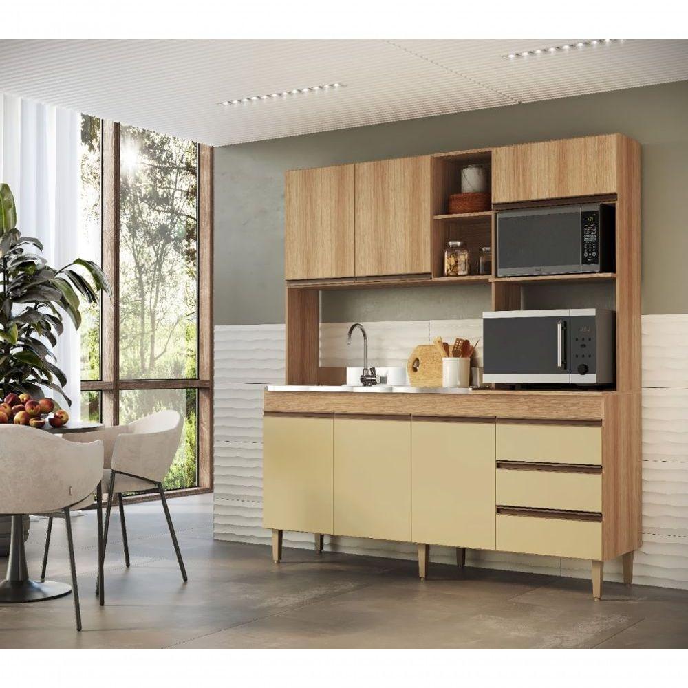 Armário De Cozinha Compacta Em Mdp Mel E Areia 1,95 X 1,85 M Splendore - 4