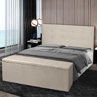 Kit Cabeceira E Calçadeira Baú Solteiro 0,90m Berlim Suede - Pallazio Cor Azul Marinho - 2