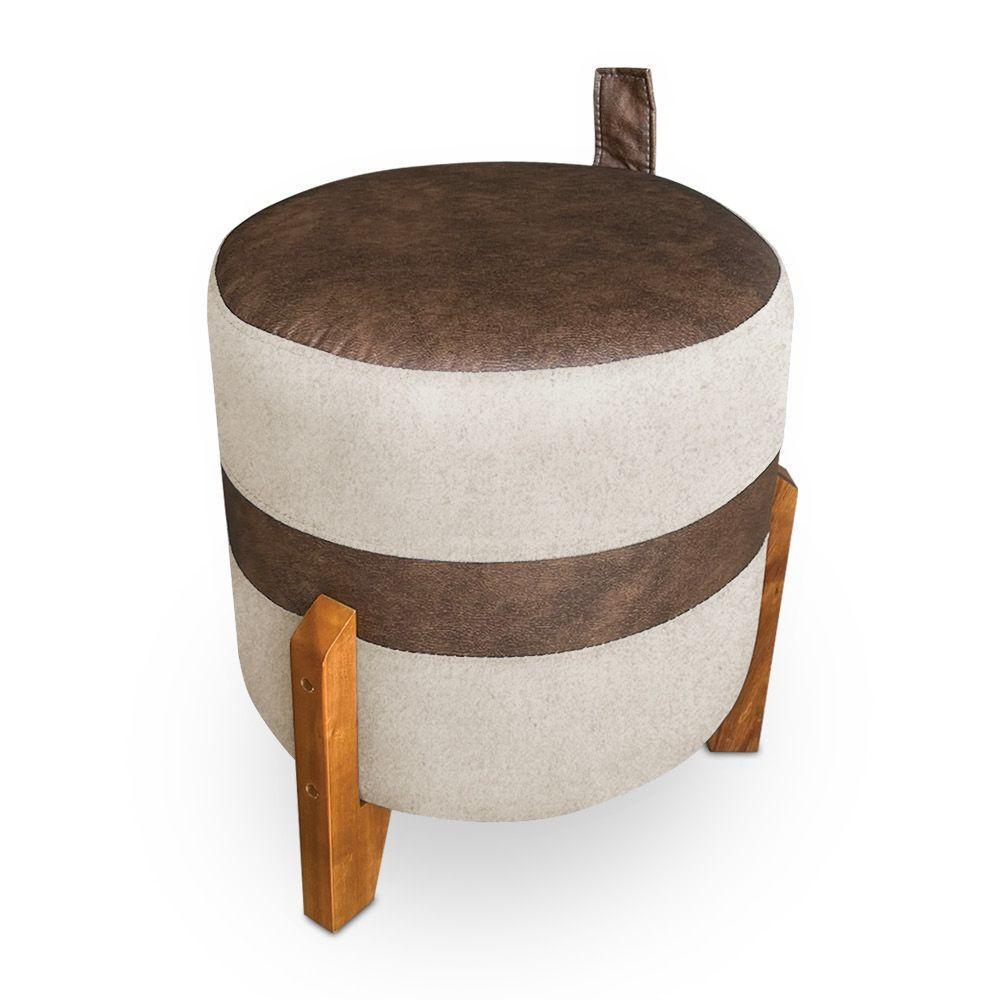 Kit 02 Puffs Le Mans Veludo Bege E Corano Nozes Base De Madeira - Pallazio - 3