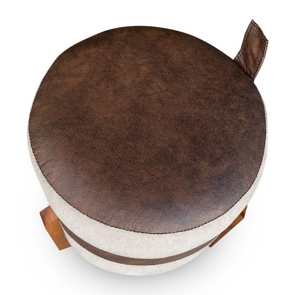 Kit 02 Puffs Le Mans Veludo Bege E Corano Nozes Base De Madeira - Pallazio - 5