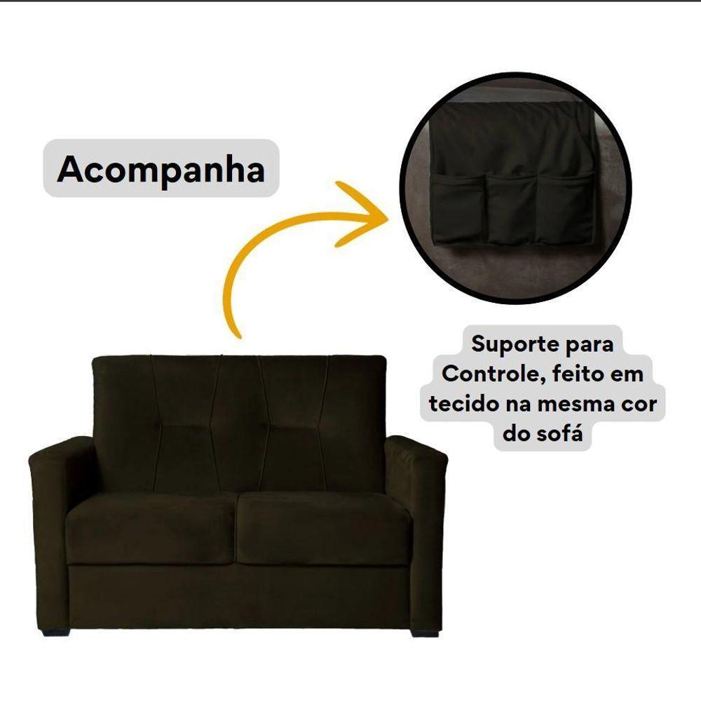 Sofá Pequeno 2 Lugares 1,35 Porta Controle No Braço Alice Marrom Escuro - 4