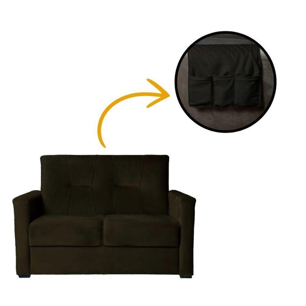 Sofá Pequeno 2 Lugares 1,35 Porta Controle No Braço Alice Marrom Escuro - 5