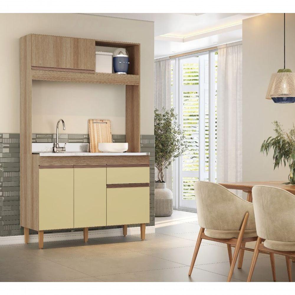 Armário De Cozinha Compacta Em Mdp Mel E Areia 1,94 X 1,24 M Splendore - 5