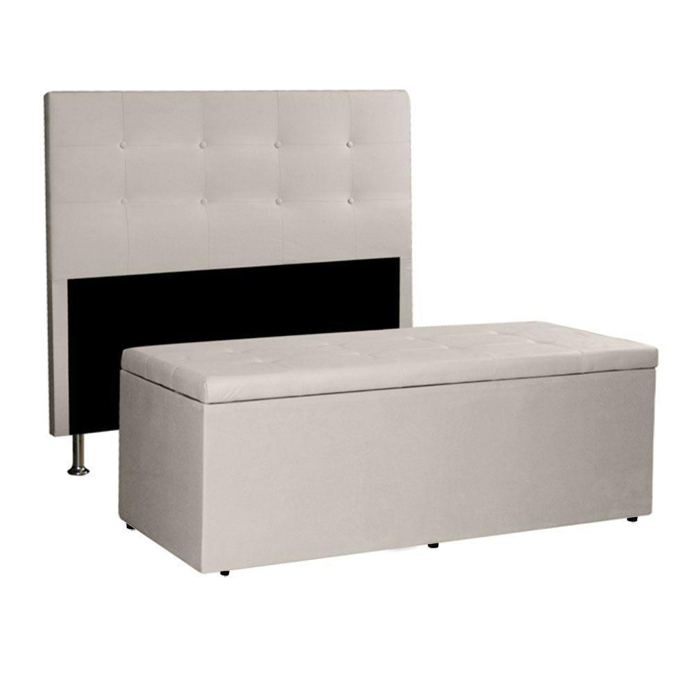 Kit Cabeceira E Calçadeira Baú Queen 1,60m Berlim Suede - Pallazio Cor Marrom - 1
