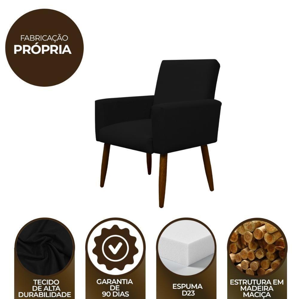 Kit 2 Poltronas Com Puff Redondo Para Sala Nina Preto - 6