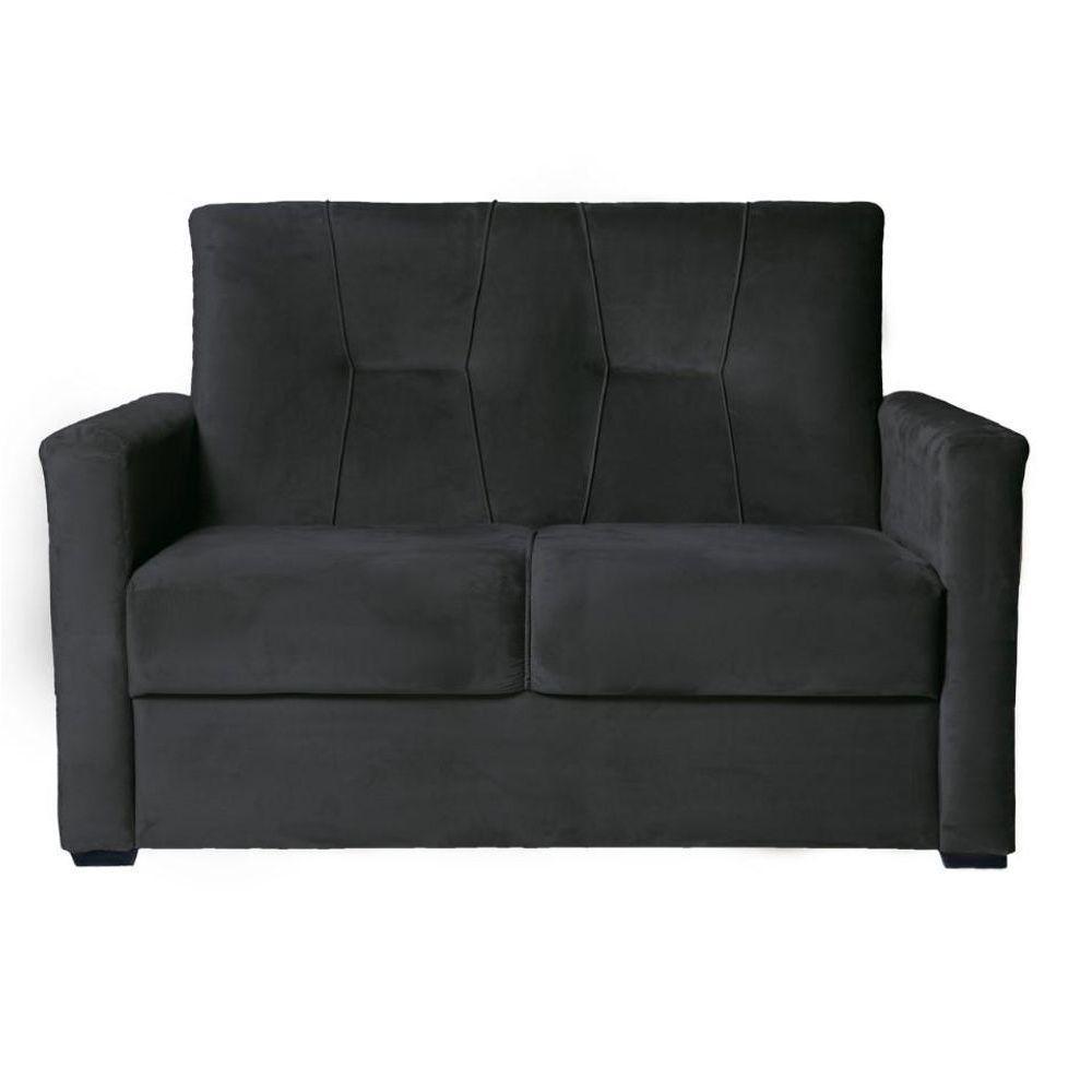 Sofá Pequeno 2 Lugares 1,35 Porta Controle No Braço Alice Preto - 1