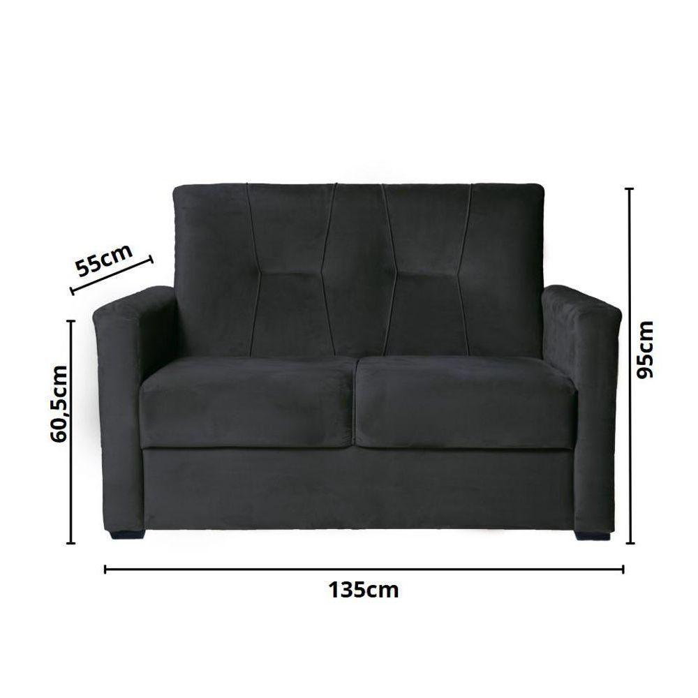 Sofá Pequeno 2 Lugares 1,35 Porta Controle No Braço Alice Preto - 4