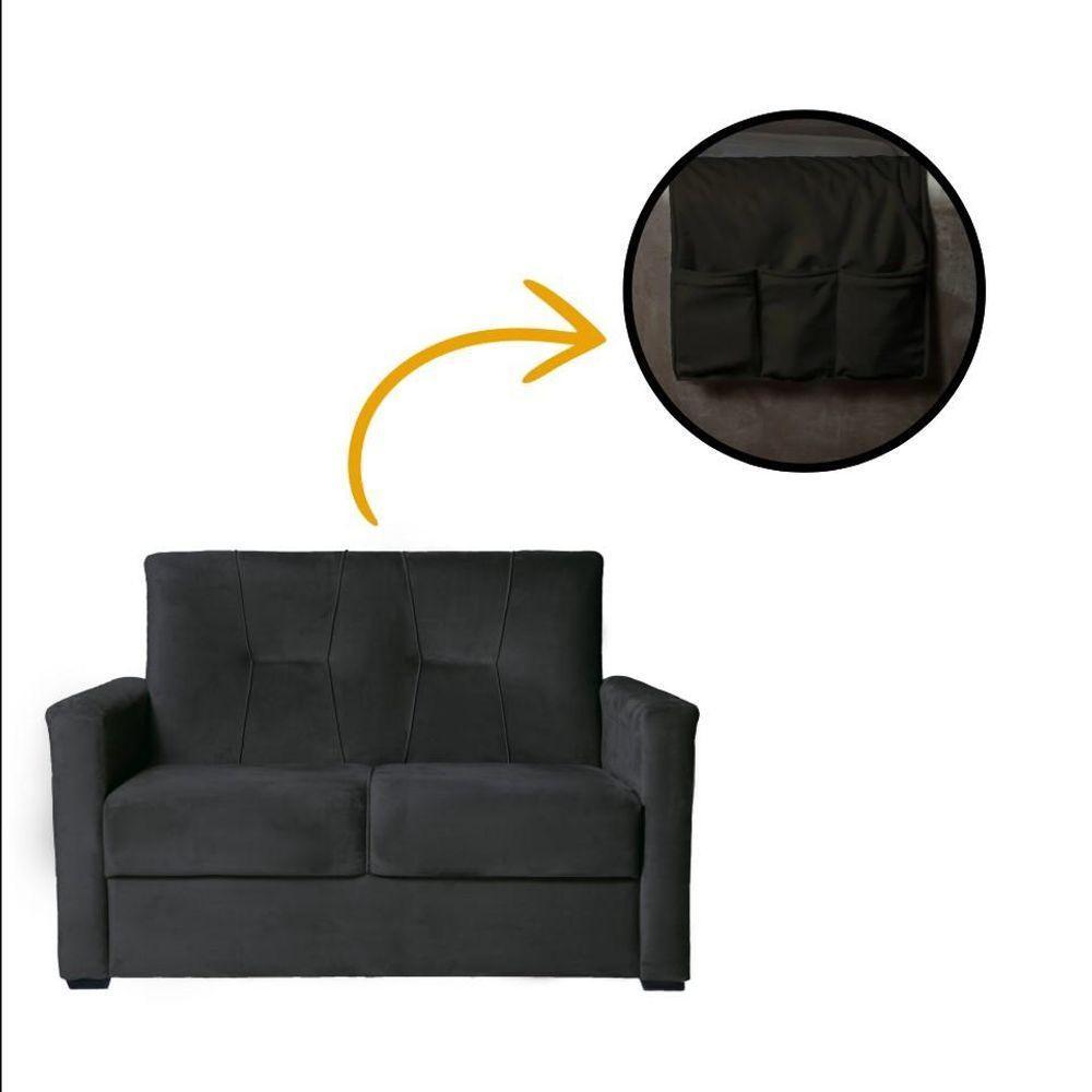 Sofá Pequeno 2 Lugares 1,35 Porta Controle No Braço Alice Preto - 5