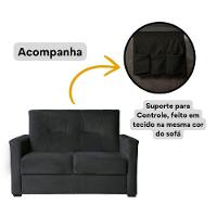 Sofá Pequeno 2 Lugares 1,35 Porta Controle No Braço Alice Preto - 3
