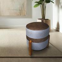 Puff Banqueta Le Mans Linho Cinza E Corano Nozes Base De Madeira - Pallazio - 2