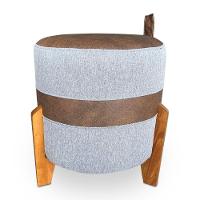 Puff Banqueta Le Mans Linho Cinza E Corano Nozes Base De Madeira - Pallazio - 3