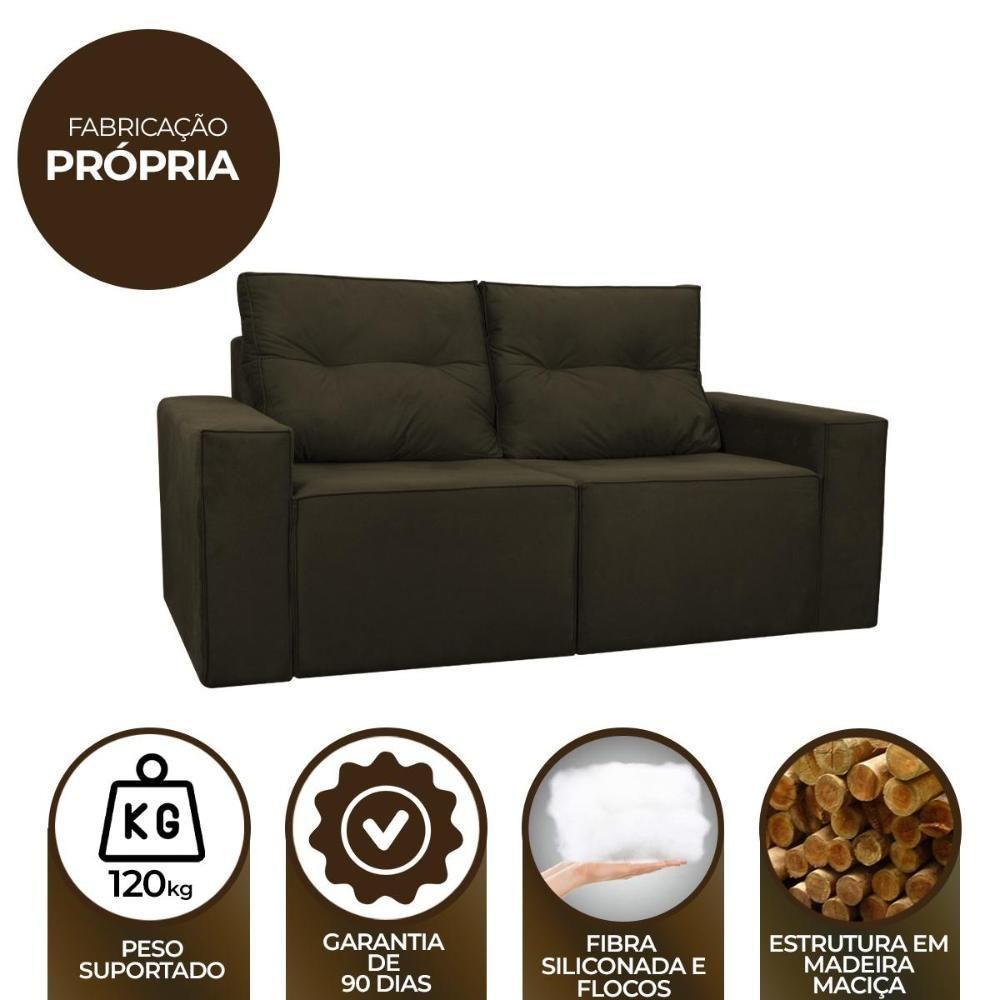Sofá 1,80 Moderno 2 Lugares Confortável Onix Marrom Escuro - 6