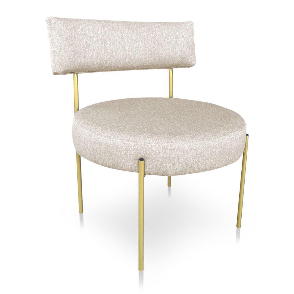 Kit 2 Poltronas Luxo Elora Linho Bege Pés De Ferro Dourado - Pallazio - 3