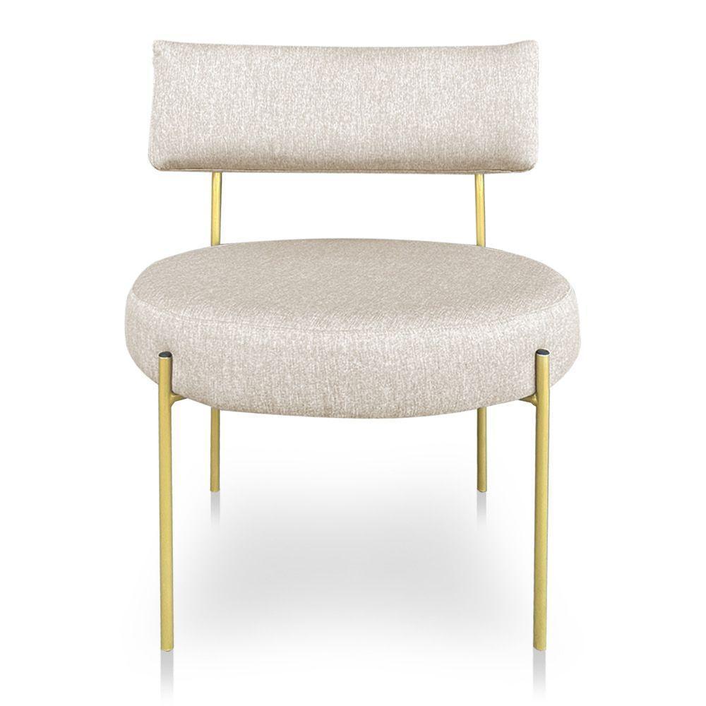 Kit 2 Poltronas Luxo Elora Linho Bege Pés De Ferro Dourado - Pallazio - 4