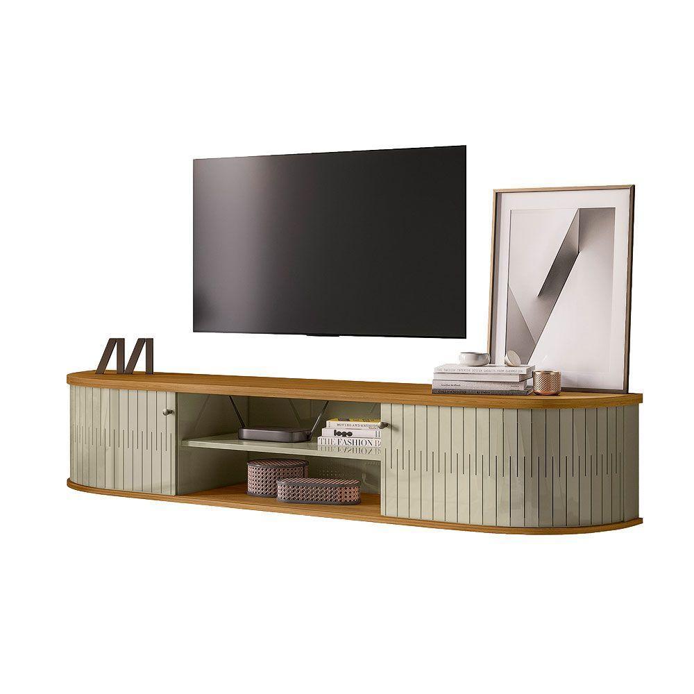 Rack Bancada Suspensa Para Tv 75 Polegadas 183cm Onix Cumaru-opala - Pallazio - 1