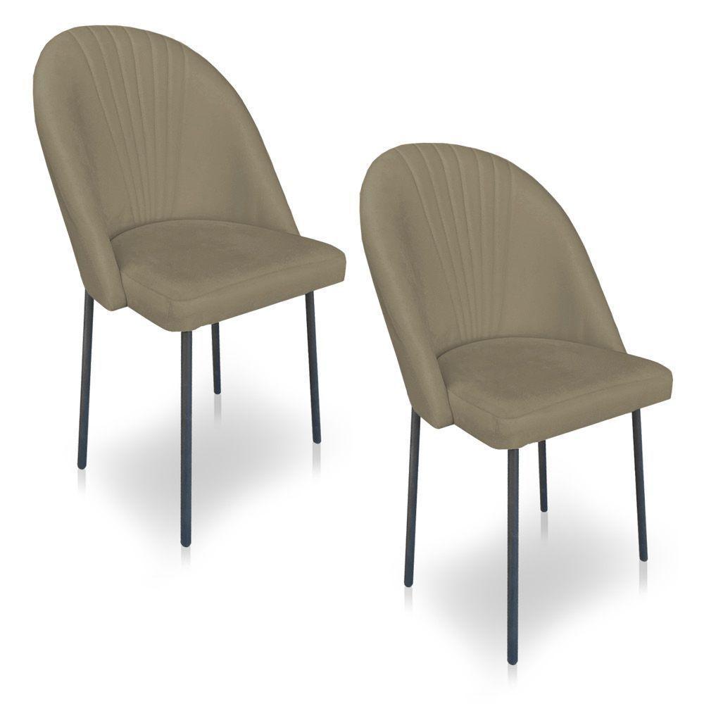 Kit 2 Cadeiras Poltrona De Jantar Ariel Suede Marrom Rato Pés De Ferro Preto - Pallazio - 1