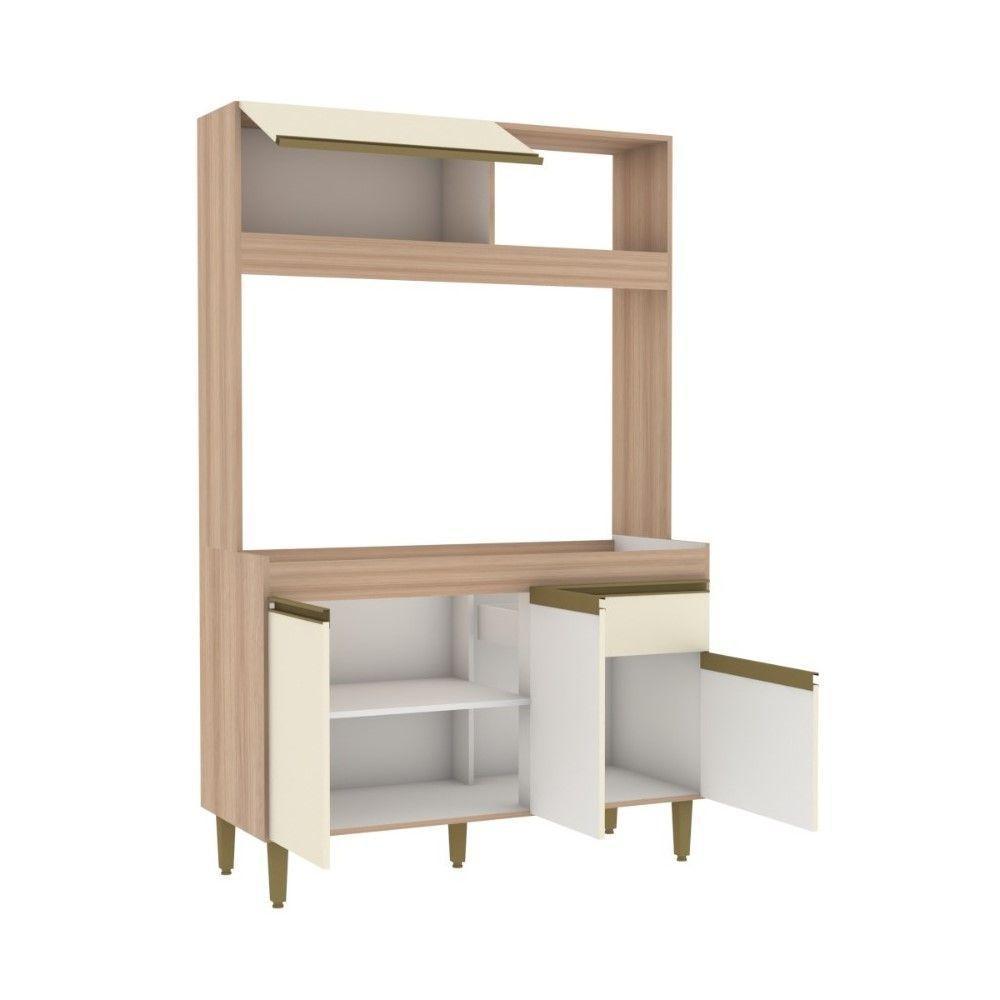Armário De Cozinha Compacta Em Mdp Mel E Off White 1,94 X 1,24 M Splendore - 2