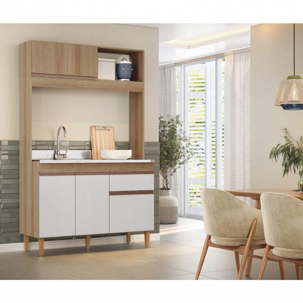 Armário De Cozinha Compacta Em Mdp Mel E Off White 1,94 X 1,24 M Splendore - 5