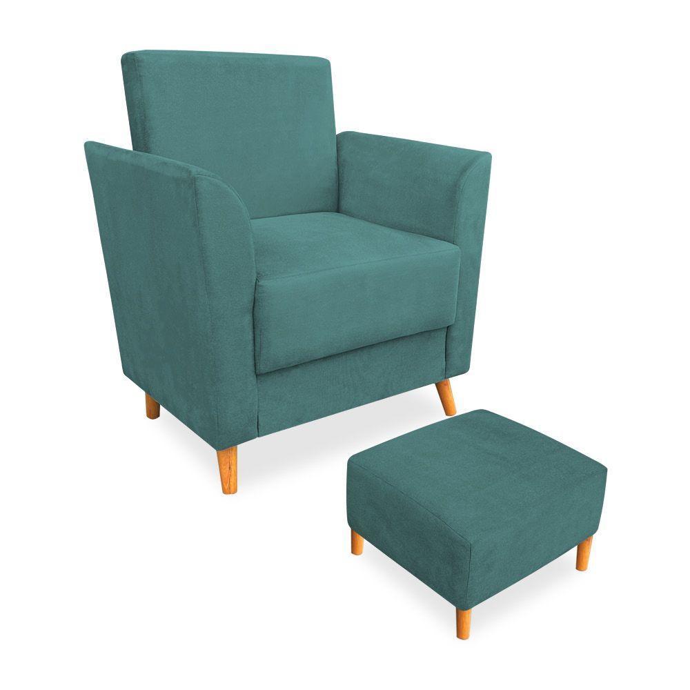 Poltrona De Amamentação Com Puff Flavia Suede Azul Turquesa - Pallazio - 1