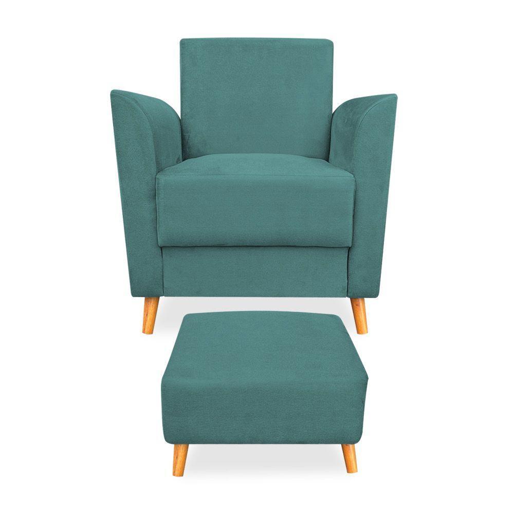 Poltrona De Amamentação Com Puff Flavia Suede Azul Turquesa - Pallazio - 3