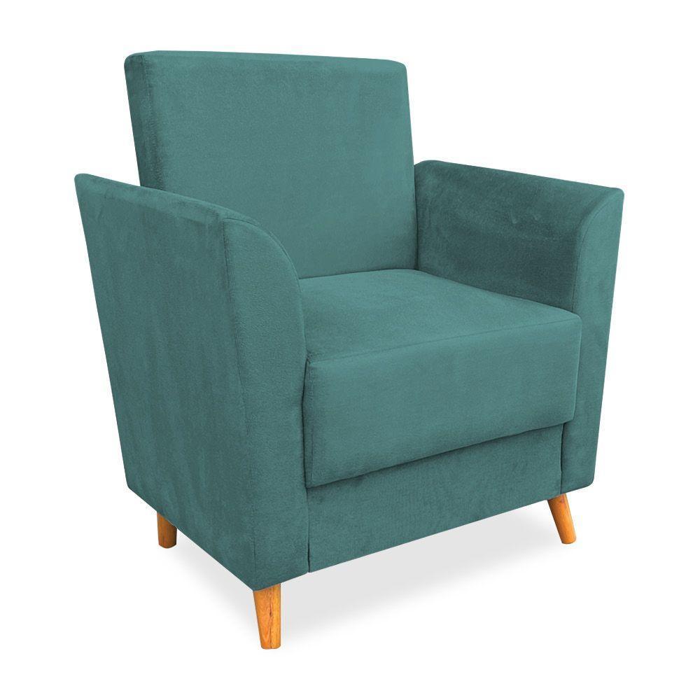 Poltrona De Amamentação Com Puff Flavia Suede Azul Turquesa - Pallazio - 4