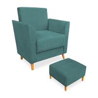 Poltrona De Amamentação Com Puff Flavia Suede Azul Turquesa - Pallazio - 1